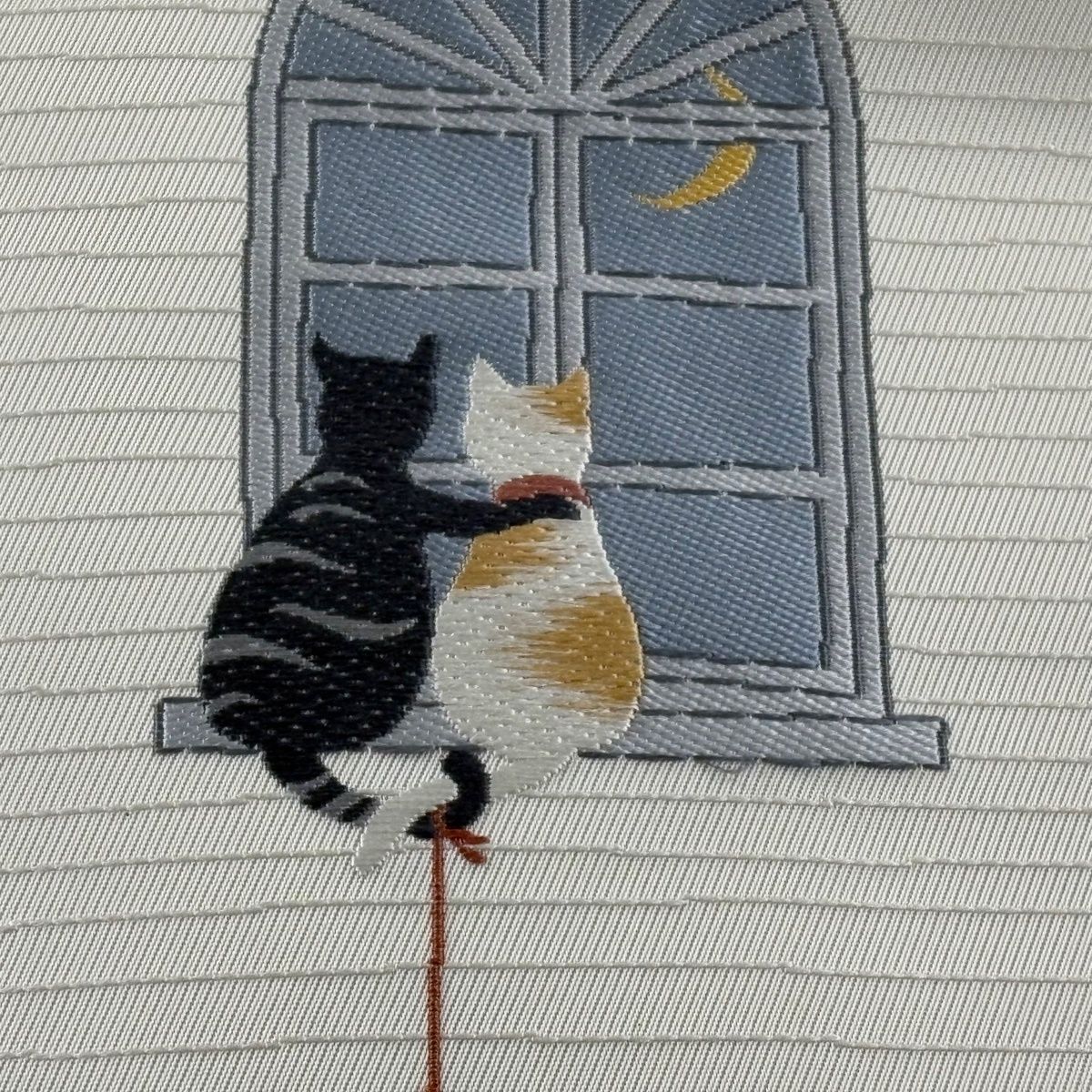 付け帯 作り帯 猫 窓 刺繍 クリーム 正絹