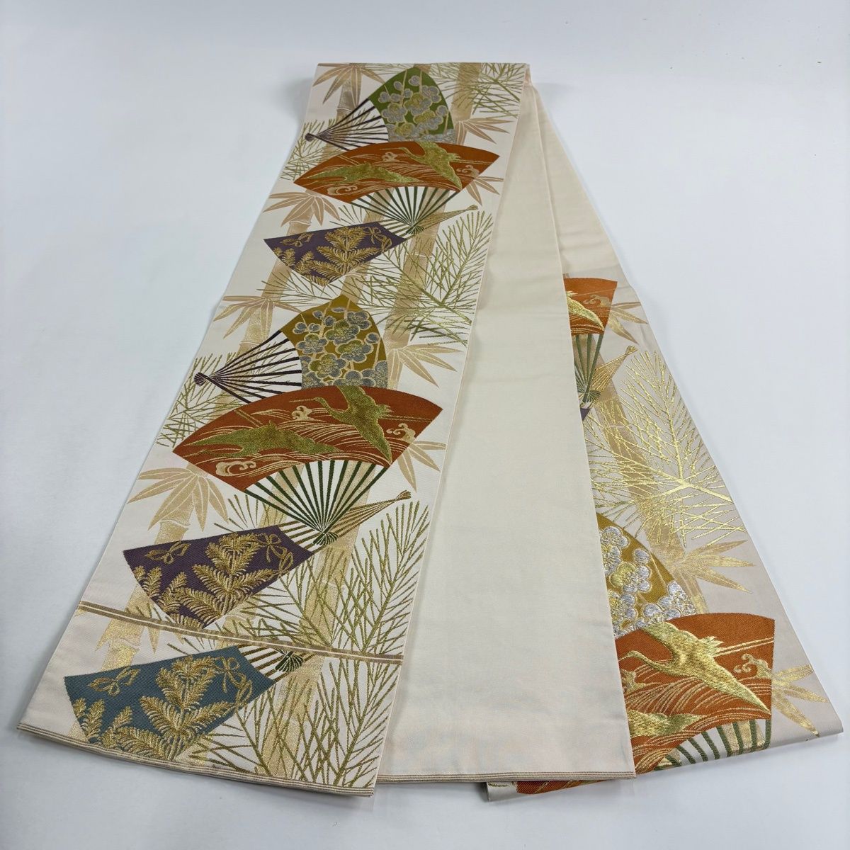 美品】 袋帯 名品 川島織物 落款 関西仕立て 扇 松竹梅 金銀糸 箔