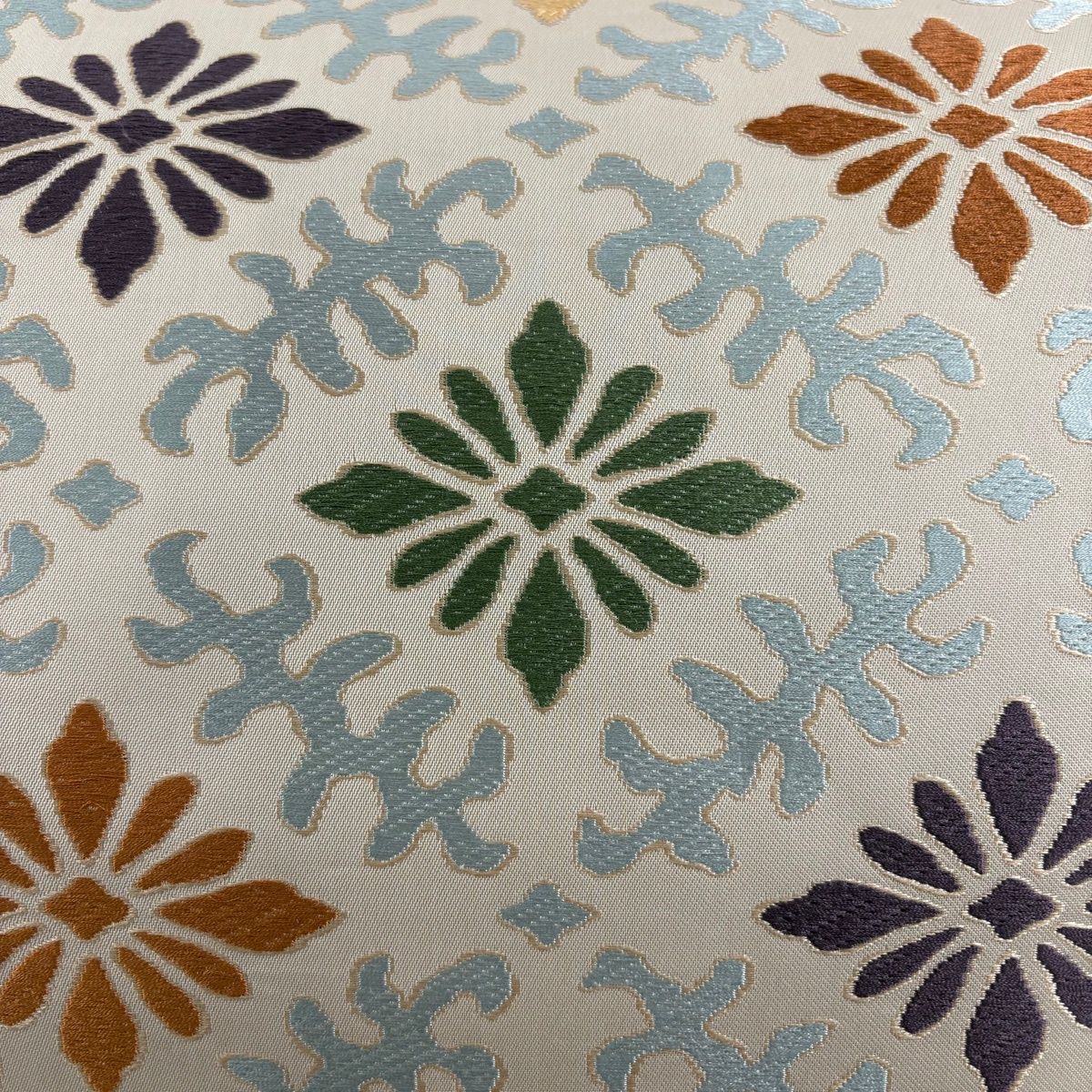 開き名古屋帯 名品 人間国宝 喜多川平朗 落款 花菱 幾何学模様 ピンク