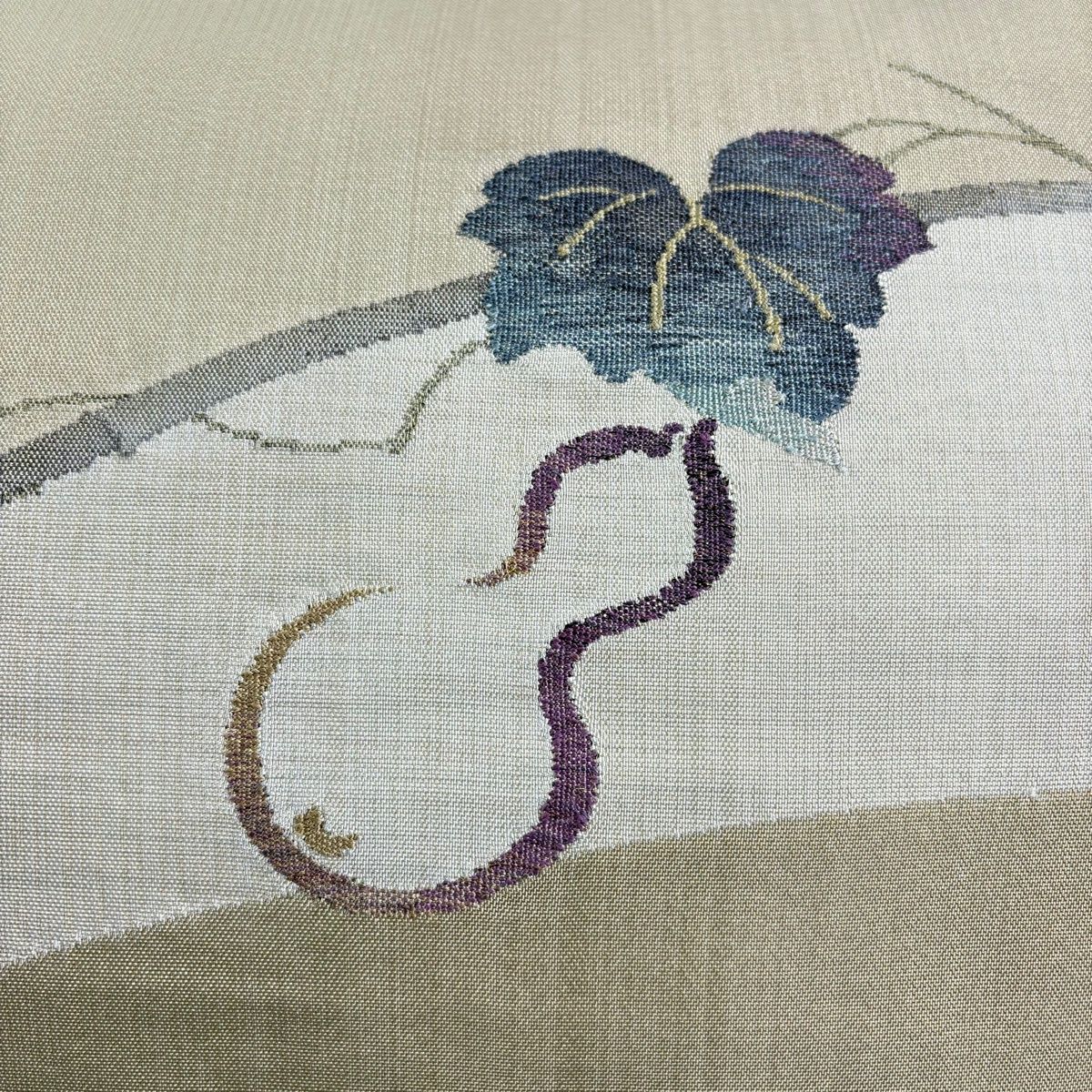 専用　名古屋帯　本麻　瓢箪 美品】 名古屋帯 名品 帝王紫 落款 瓢箪 金糸 薄黄土色 正絹 【中古