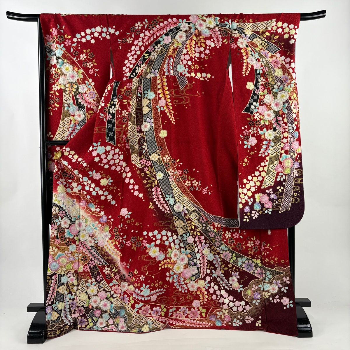 振袖 身丈173 cm 裄丈67 5 L 袷 徳永憲峯 落款 辻が花 熨斗 銀通し 金彩 赤 正絹