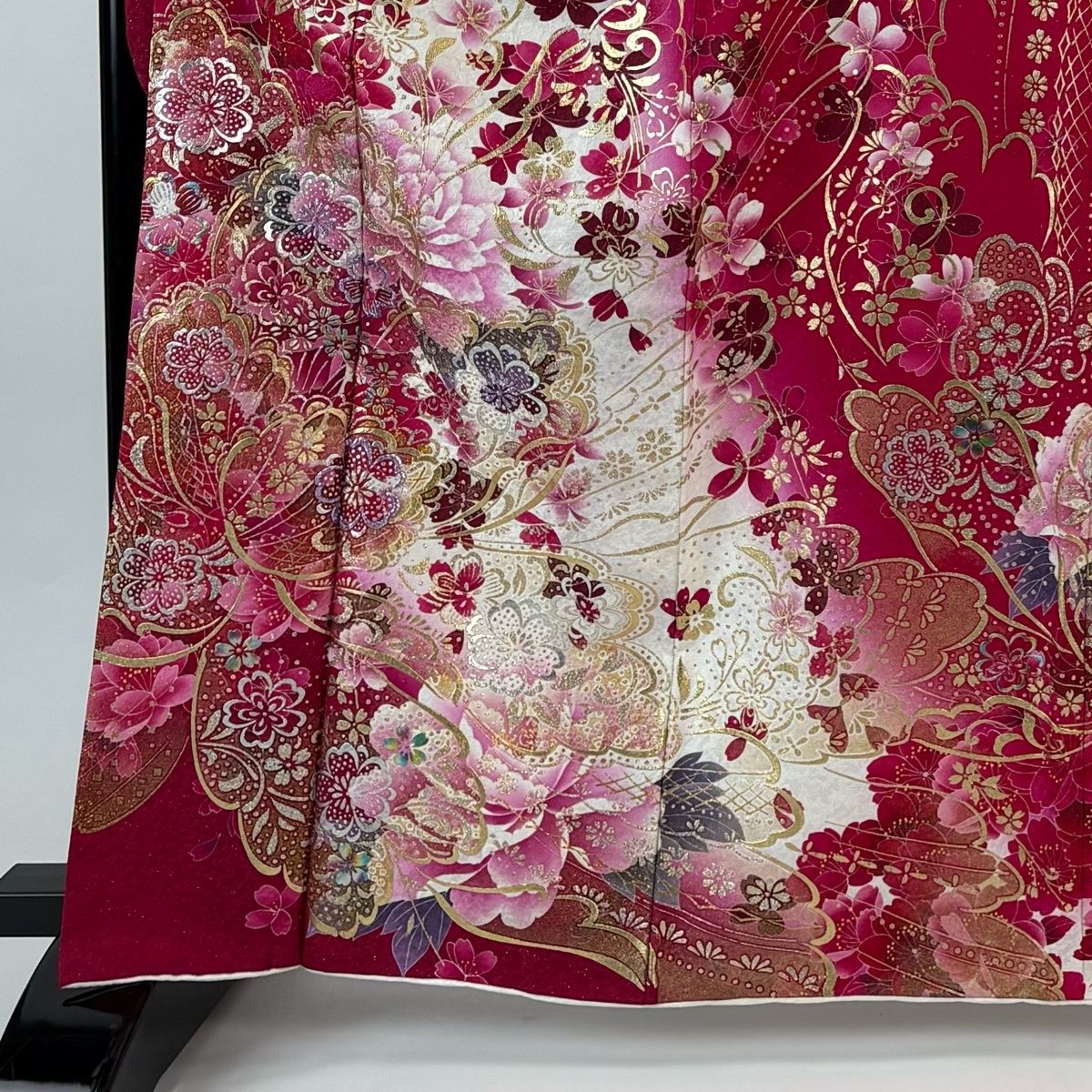 振袖 身丈163 cm 裄丈65 M 袷 草花 金銀彩 銀通し 白 正絹