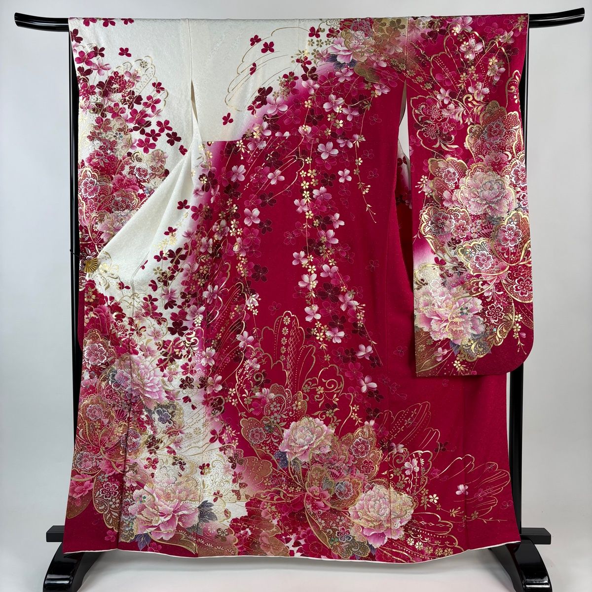 振袖 身丈163cm 裄丈67cm M 袷 桜 金銀彩 染め分け 青紫 正絹 秀品 【