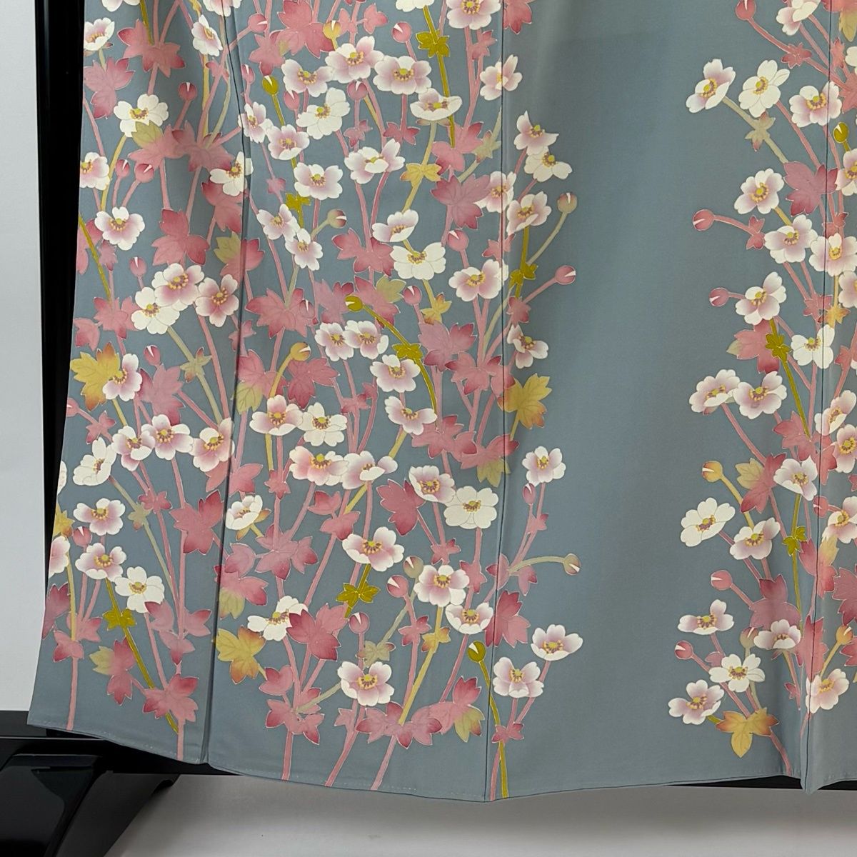 振袖 身丈161 cm 裄丈64 M 袷 加賀友禅 松井真夫 落款 草花 青灰色 正絹