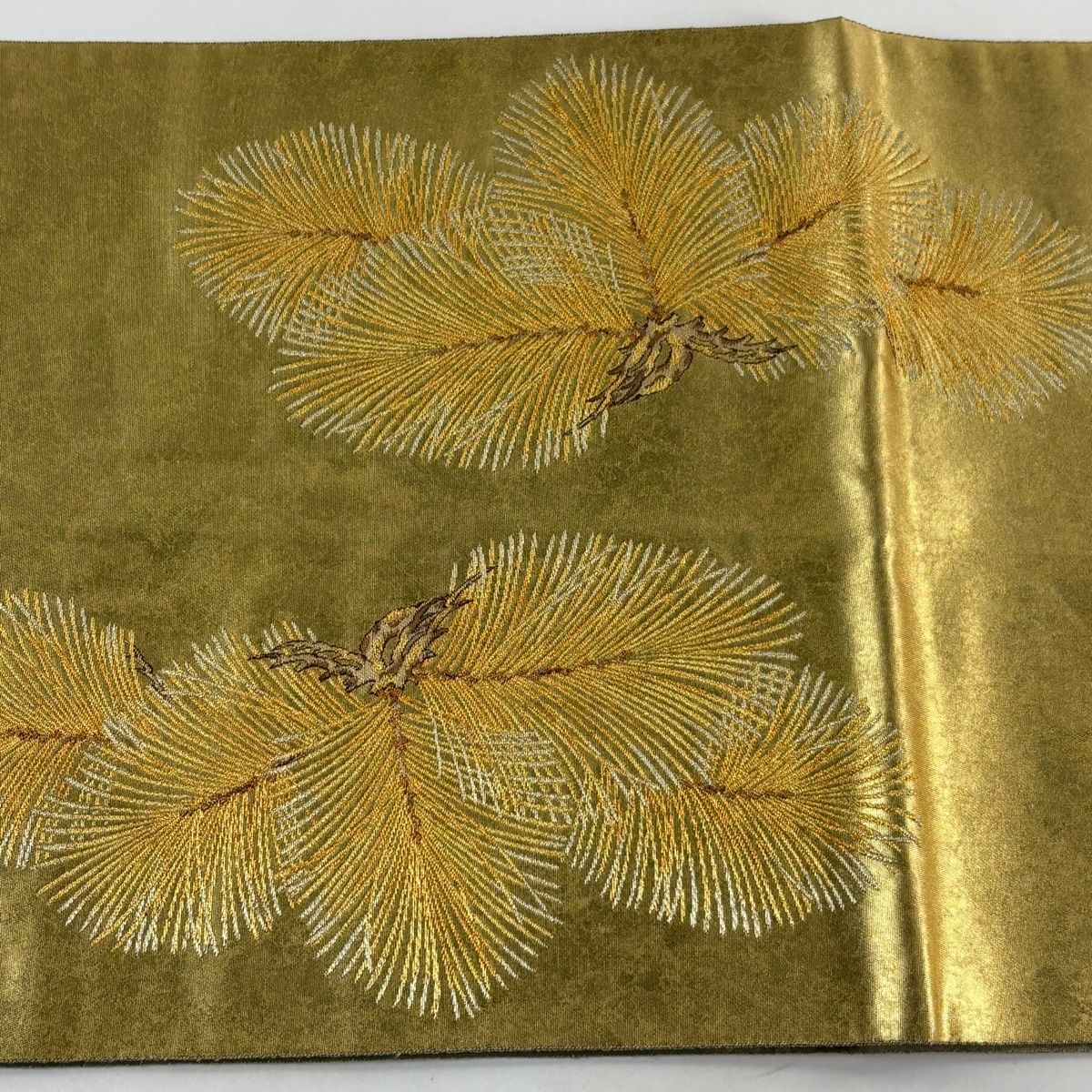 美品】 袋帯 逸品 長嶋成織物 落款 瀞金錦 関西仕立て 寿松 金糸 箔