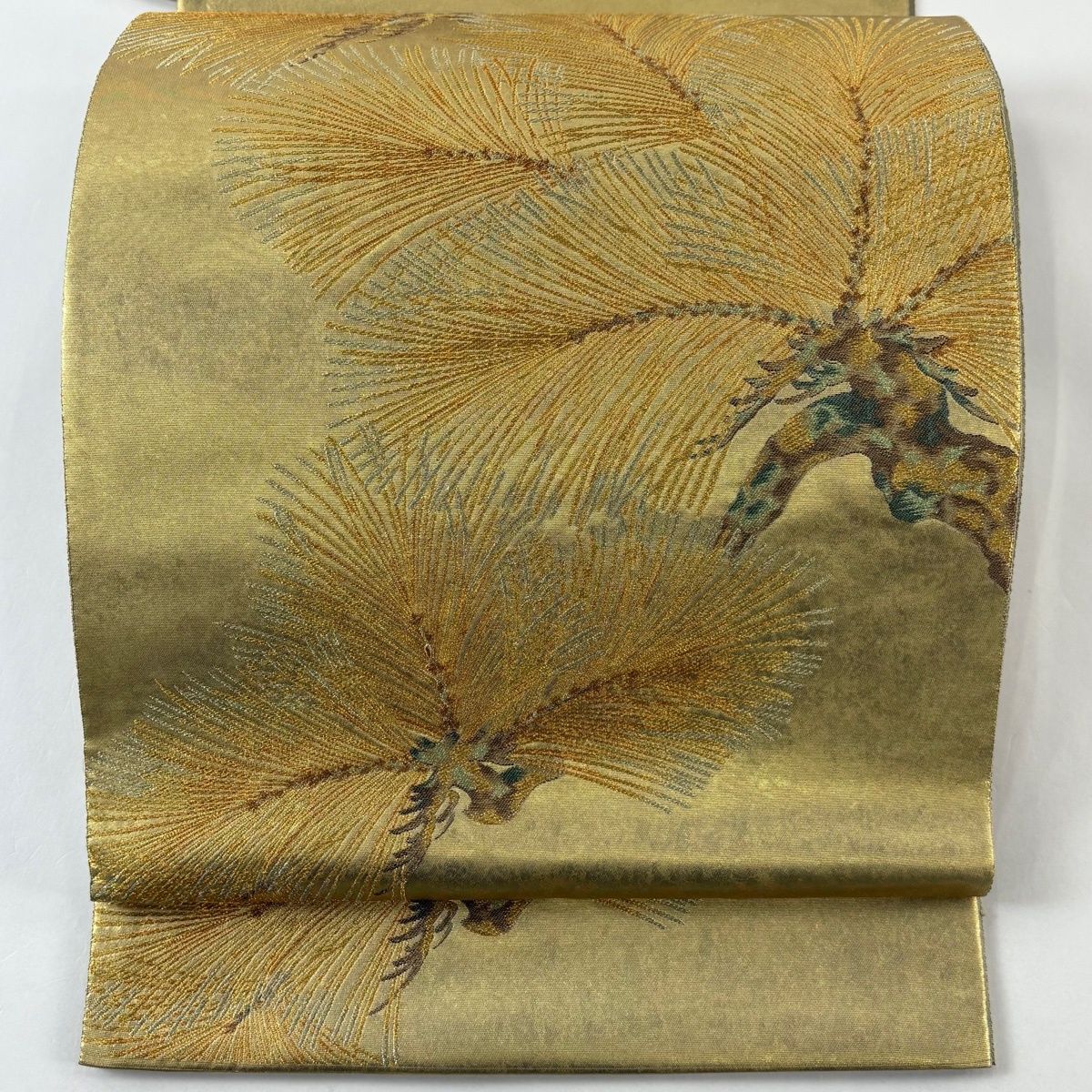 美品】 袋帯 逸品 長嶋成織物 落款 瀞金錦 関西仕立て 寿松 金糸 箔