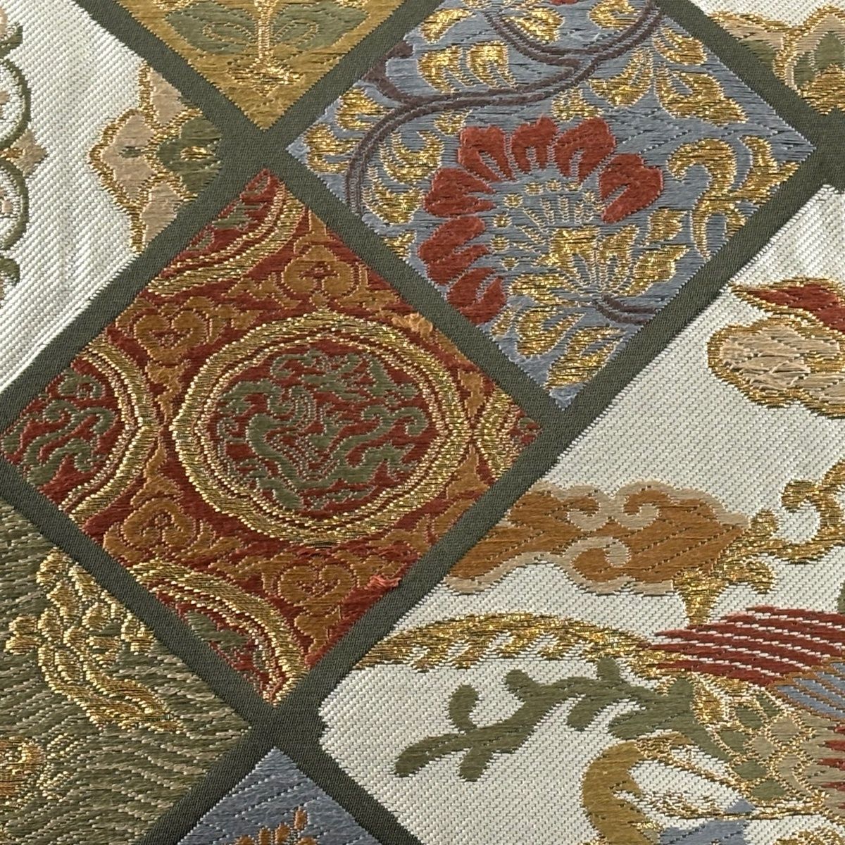 付け帯 秀品 華文 鳥 刺繍 金糸 薄茶色 正絹