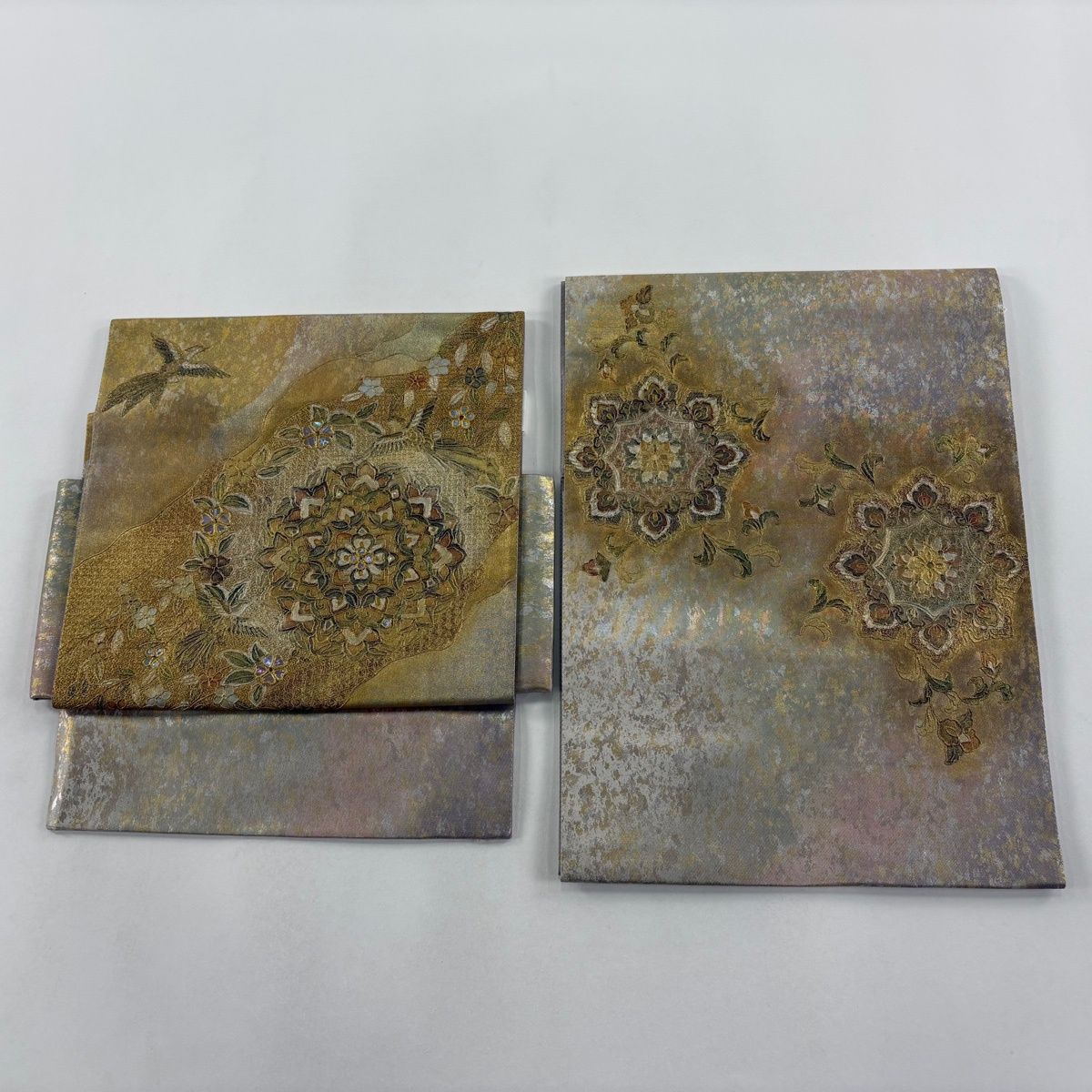  付け帯 秀品 作り帯 華文 花鳥 螺鈿 金銀彩 金色 正絹 付け帯 作り帯 帯