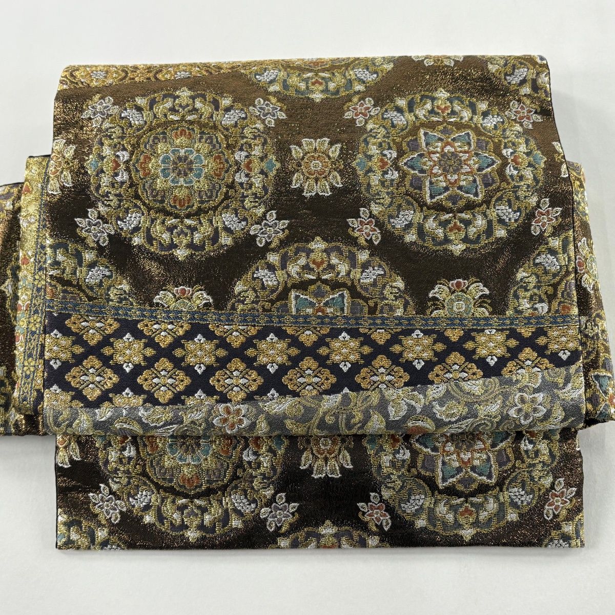 付け帯 秀品 作り帯 本金プラチナ二重箔 華文 刺繍 金銀糸 金色 正絹