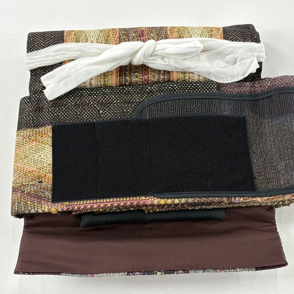  付け帯 秀品 作り帯 幾何学 金銀糸 箔 茶紫 正絹 付け帯 作り帯 帯