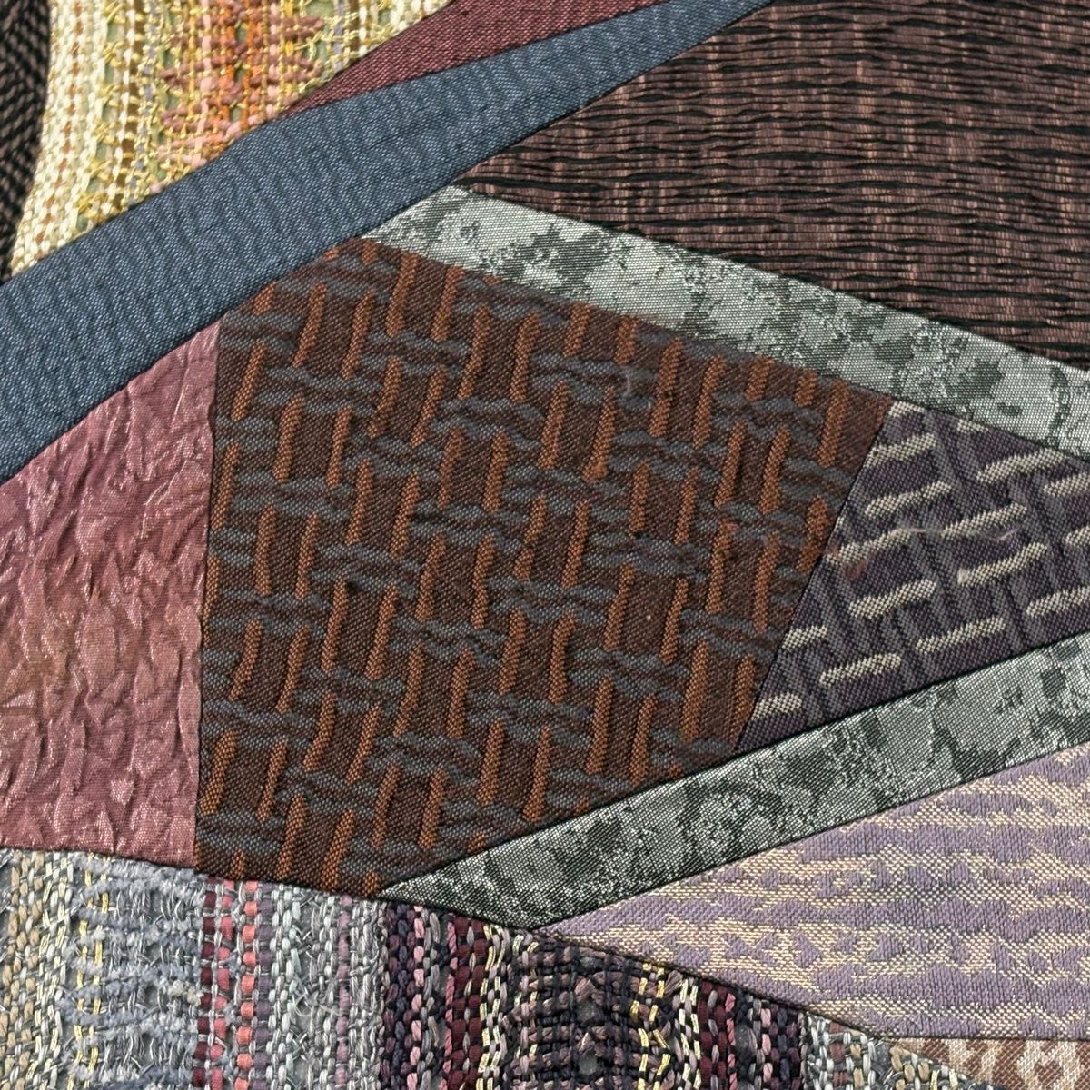 付け帯 秀品 作り帯 幾何学 金銀糸 箔 茶紫 正絹