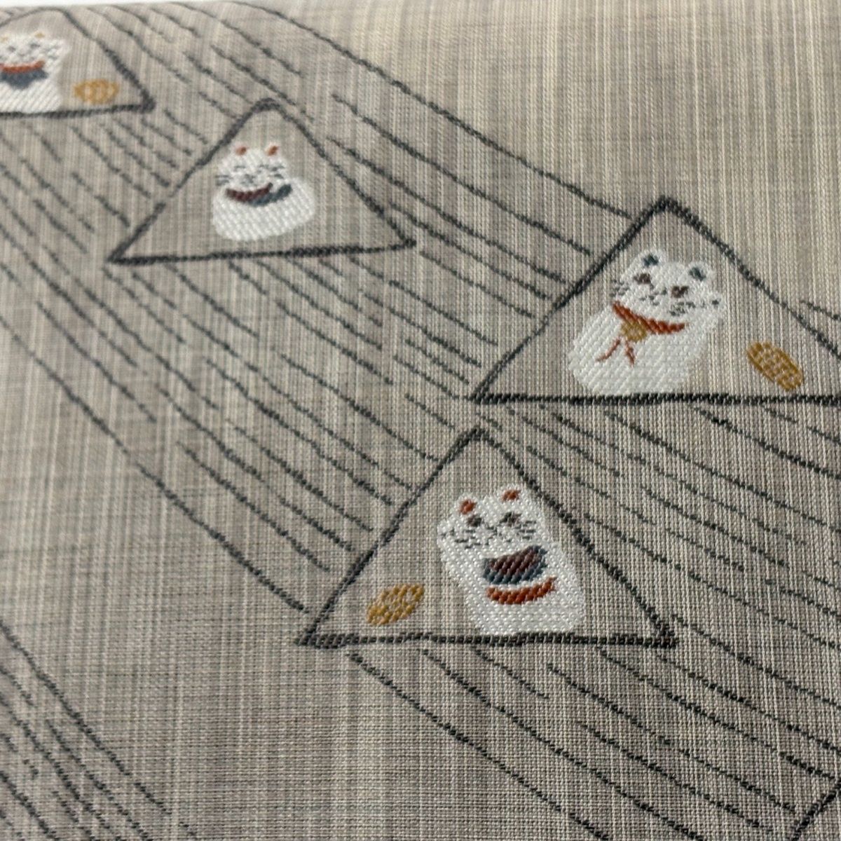 付け帯 秀品 作り帯 招き猫 小判 金銀糸 灰色 正絹