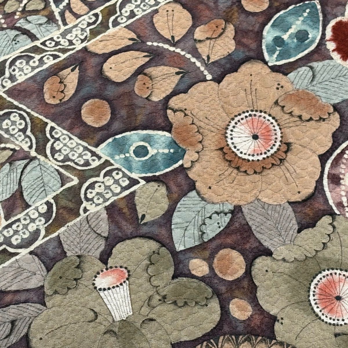 付け帯 秀品 作り帯 辻が花柄 椿 赤茶 正絹