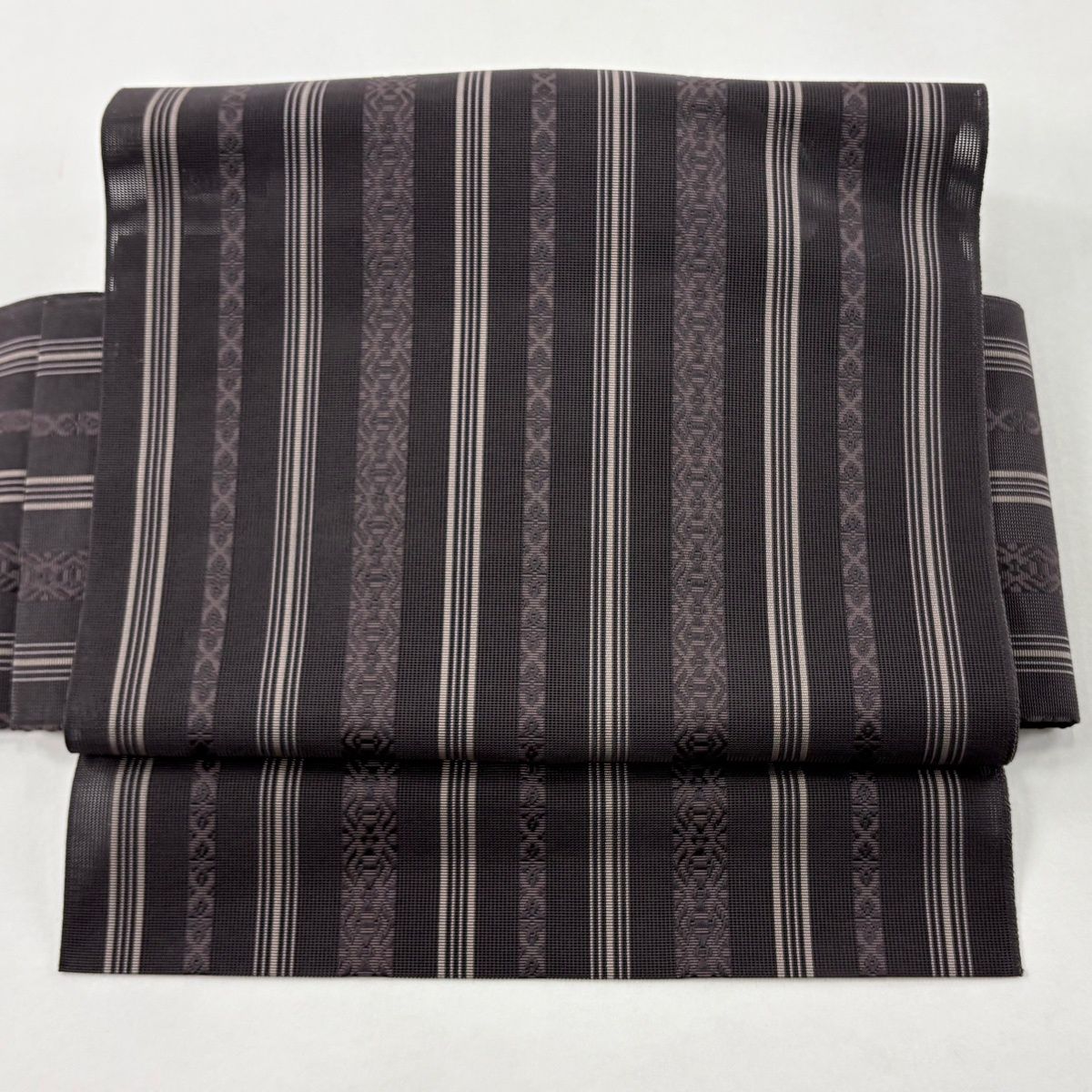 付け帯 秀品 作り帯 夏帯 縞 幾何学 灰紫