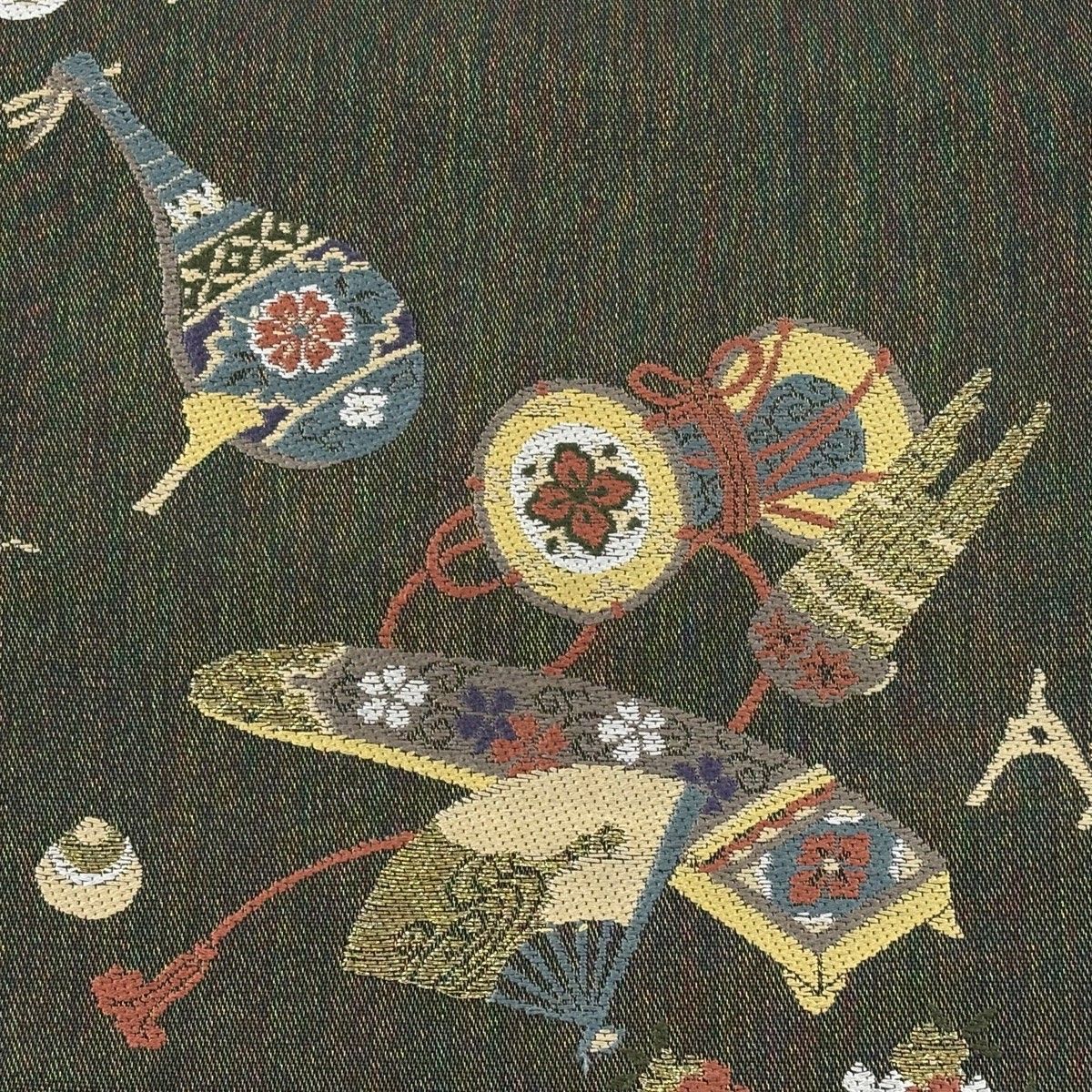 付け帯 秀品 作り帯 和楽器 金糸 茶緑色 正絹