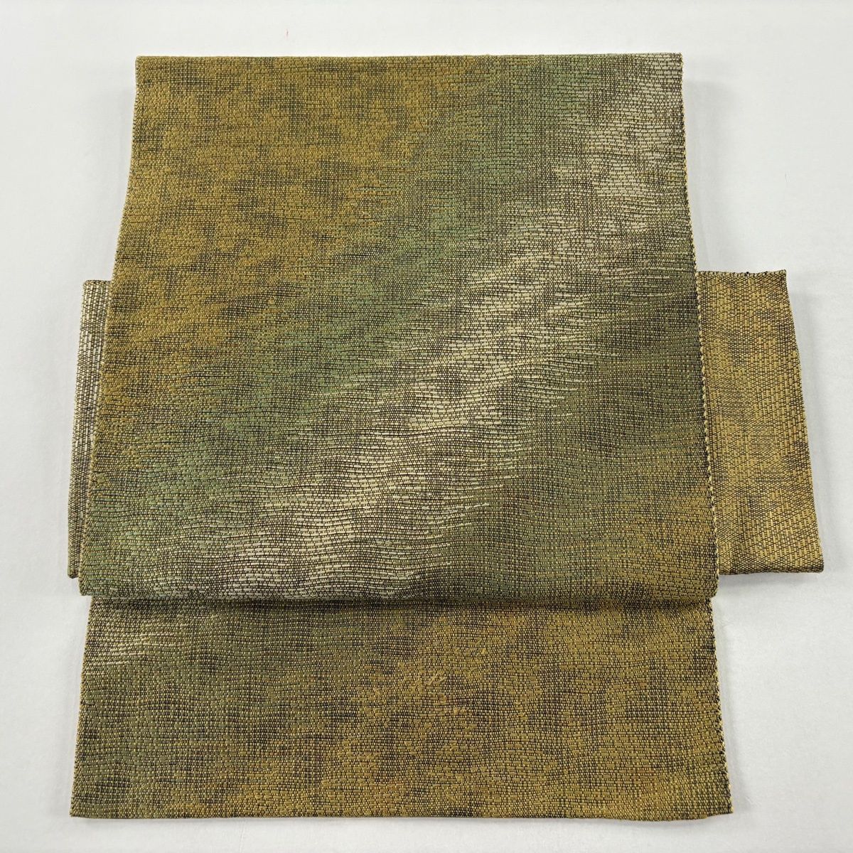 付け帯 秀品 作り帯 ぼかし柄 金糸 鶯色 正絹
