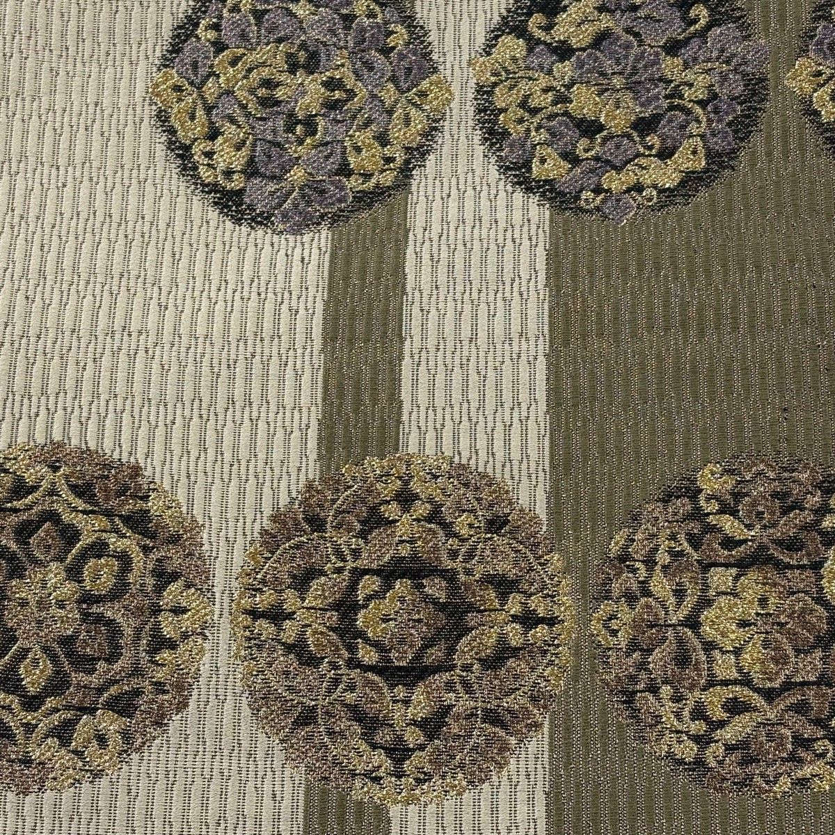 付け帯 秀品 作り帯 華文 幾何学 箔 茶緑色 正絹