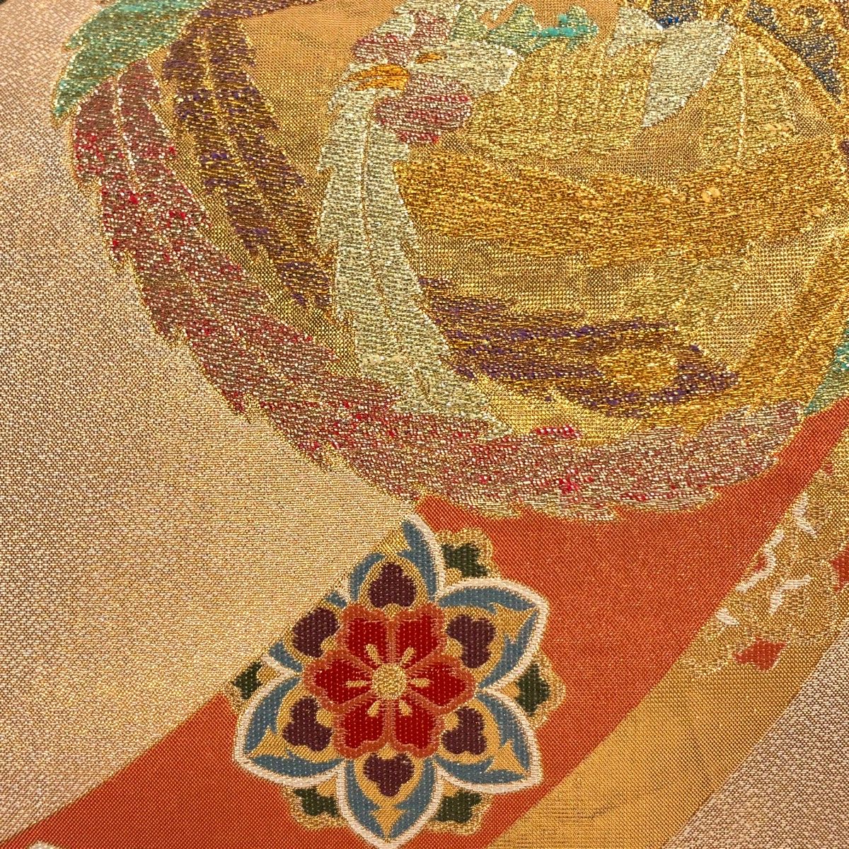 袋帯 秀品 鳳凰 華文 金銀糸 箔 金色 六通 正絹