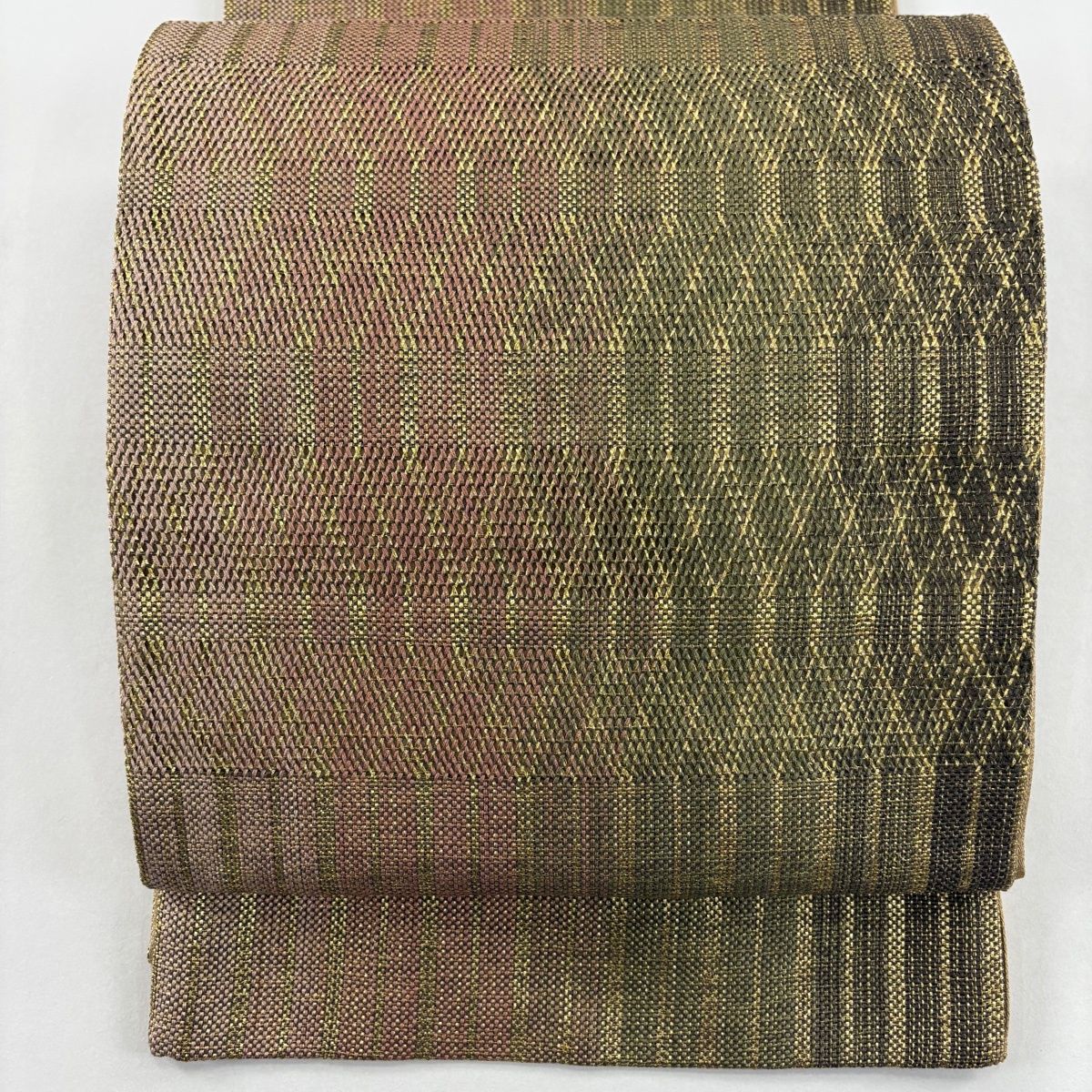 袋帯 秀品 縞 幾何学模様 金糸 金色 お太鼓柄 正絹