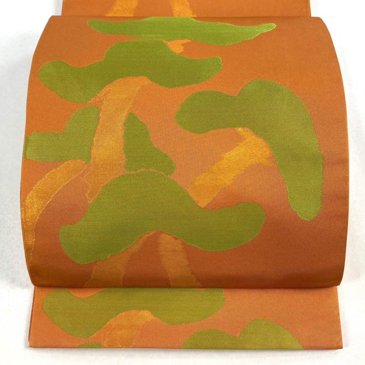 袋帯 秀品 織悦 落款 松 箔 オレンジ 全通 正絹