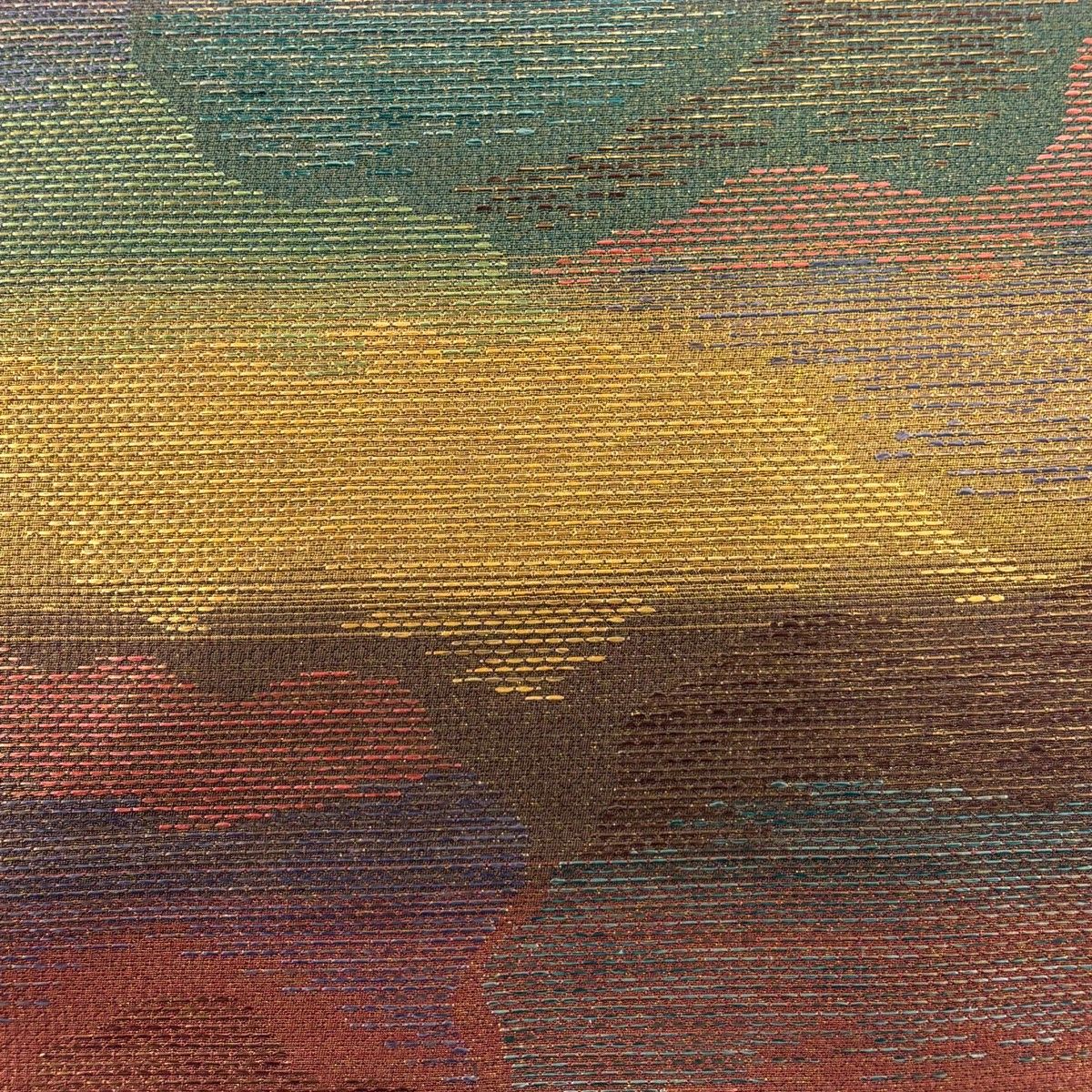 袋帯 秀品 草木本泥染 霞 幾何学模様 金糸 箔 赤茶 六通 正絹