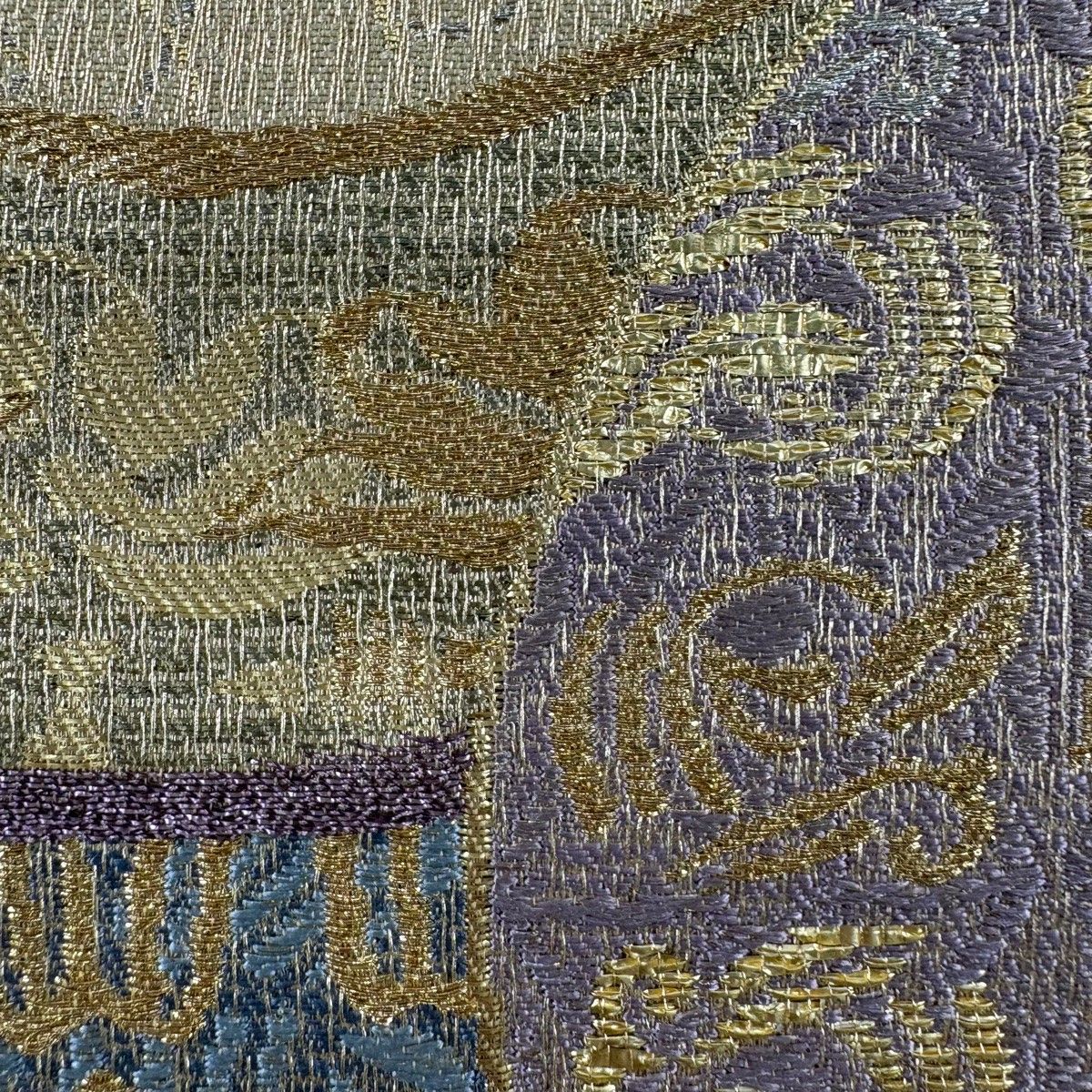 袋帯 秀品 唐草 草花 金銀糸 箔 金色 六通 正絹