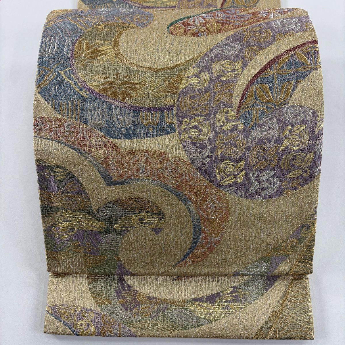 袋帯 秀品 唐草 草花 金銀糸 箔 金色 六通 正絹