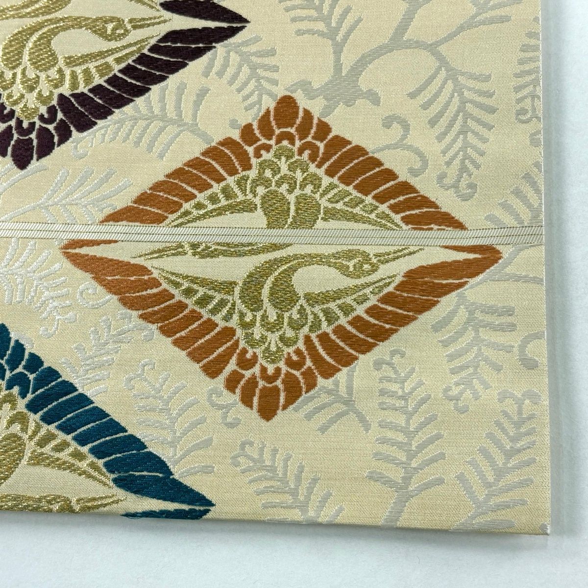 袋帯 逸品 人間国宝 喜多川平朗 向鶴菱 若松 金糸 ベージュ 六通 正絹