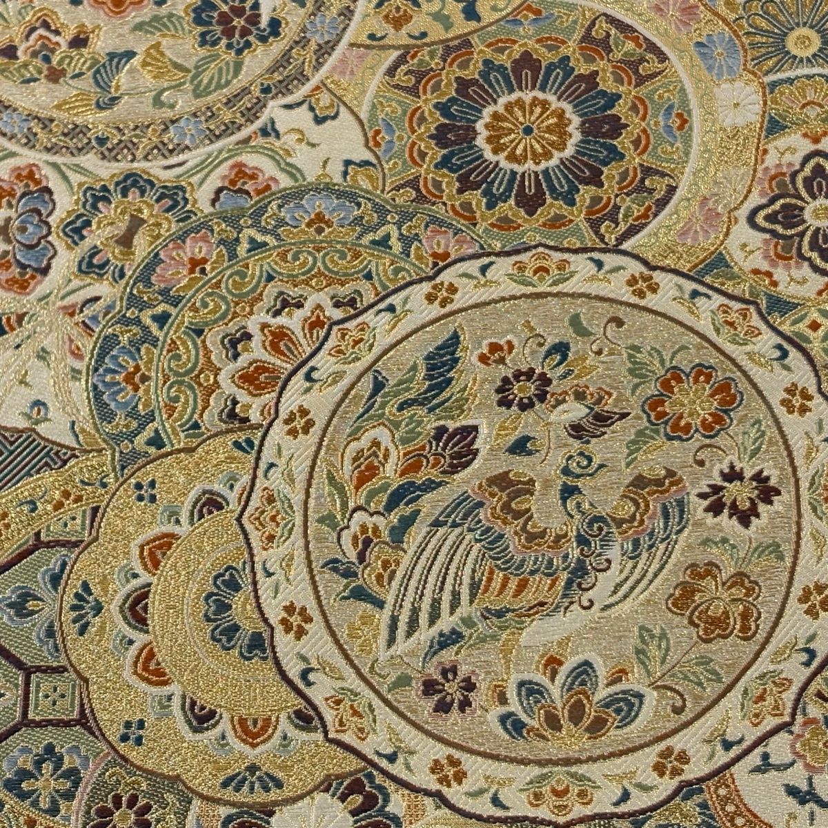 袋帯 花鳥 華文 金糸 箔 金色 六通 正絹