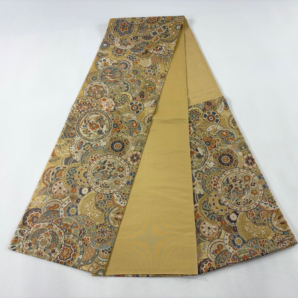  袋帯 花鳥 華文 金糸 箔 金色 六通 正絹 袋帯 帯