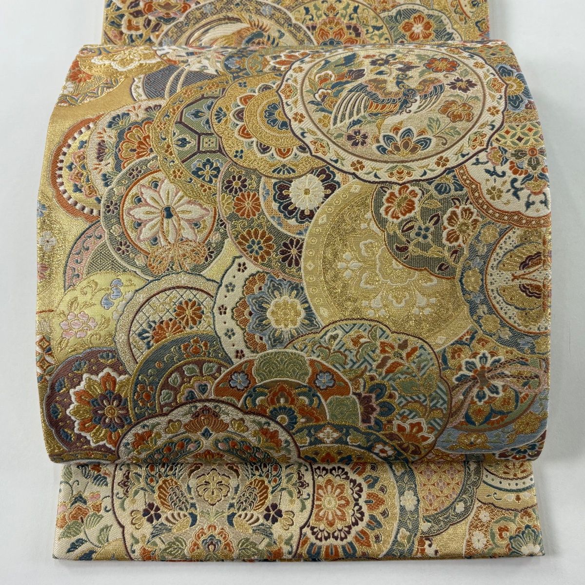 袋帯 花鳥 華文 金糸 箔 金色 六通 正絹