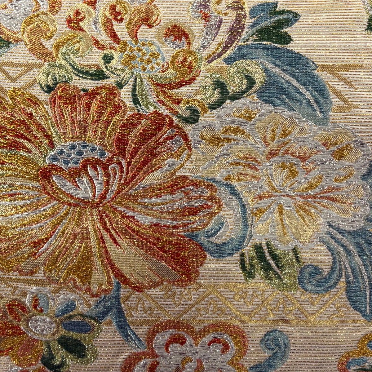 袋帯 川島織物 落款 花唐草 金糸 箔 金色 六通 正絹