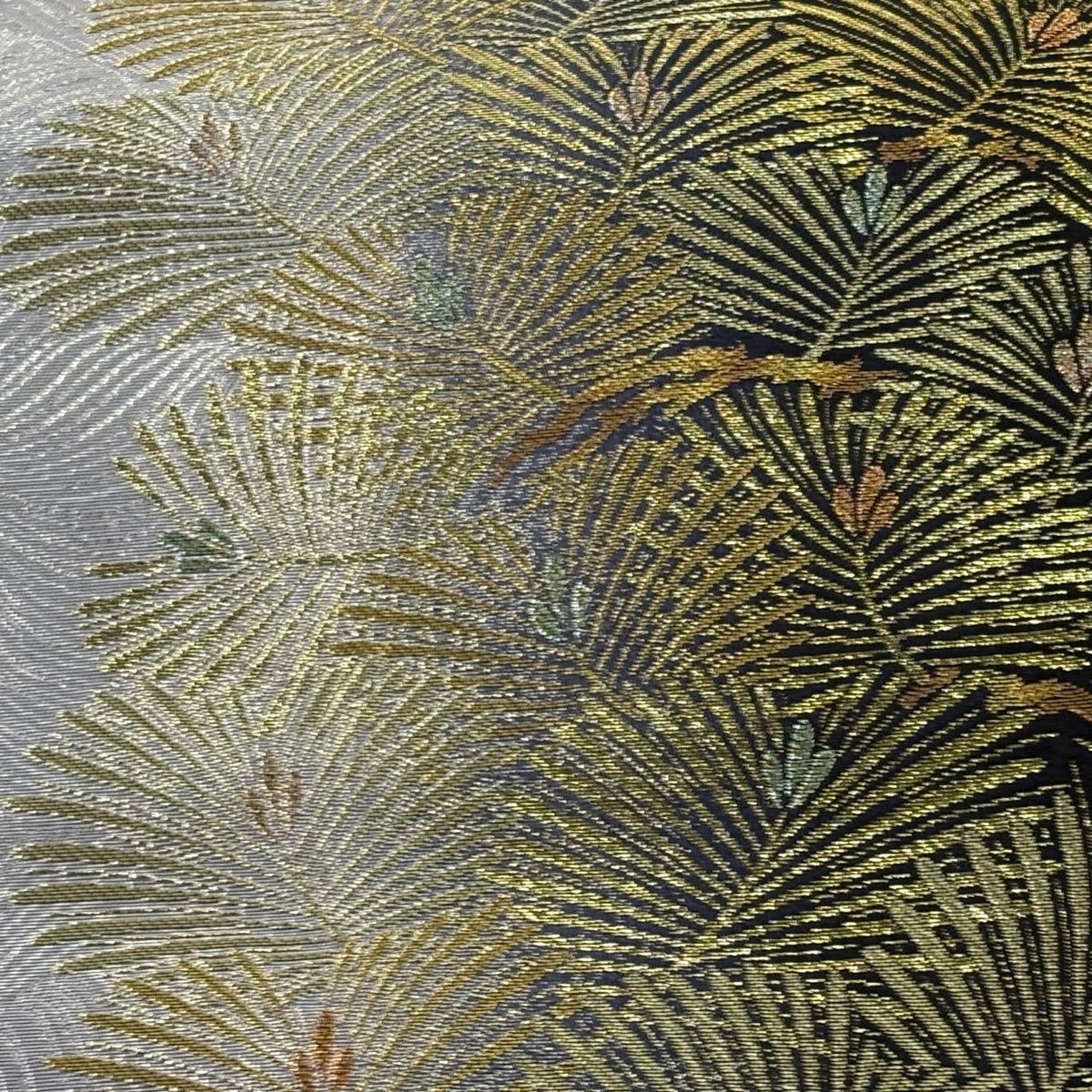 袋帯 秀品 若松 波 銀糸 箔 金色 六通 正絹