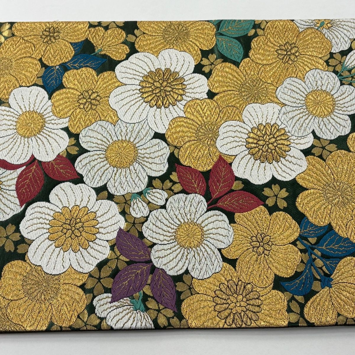  袋帯 秀品 草花 金糸 箔 深緑 六通 正絹 袋帯 帯