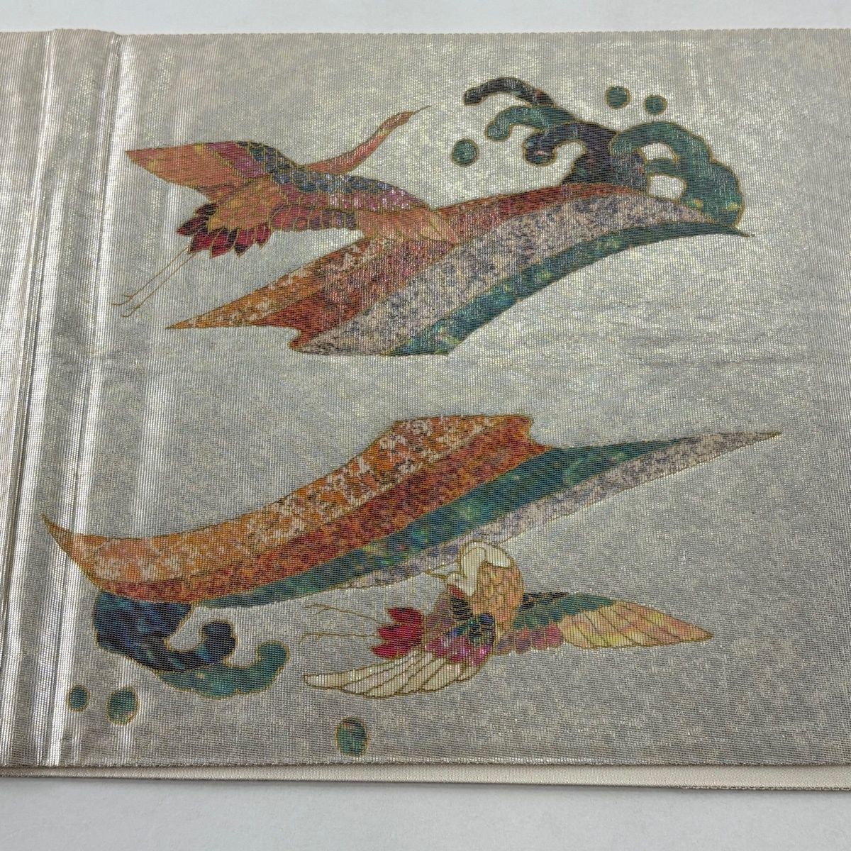 袋帯 秀品 鶴 波頭 箔 銀色 お太鼓柄 正絹 【中古】 - メルカリ