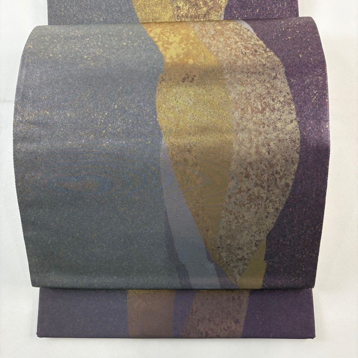 袋帯 秀品 幾何学模様 箔 灰紫 六通 正絹
