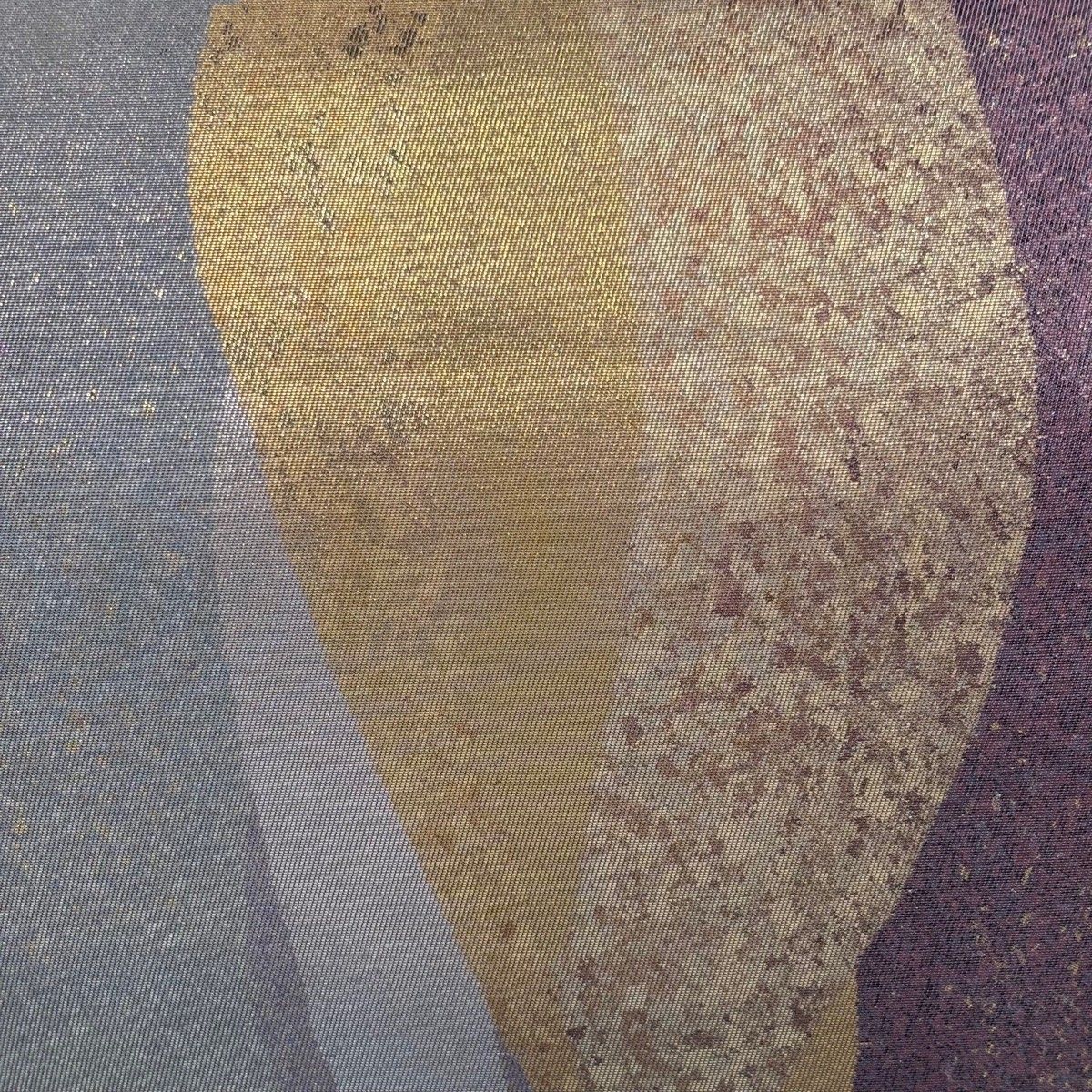 袋帯 秀品 幾何学模様 箔 灰紫 六通 正絹