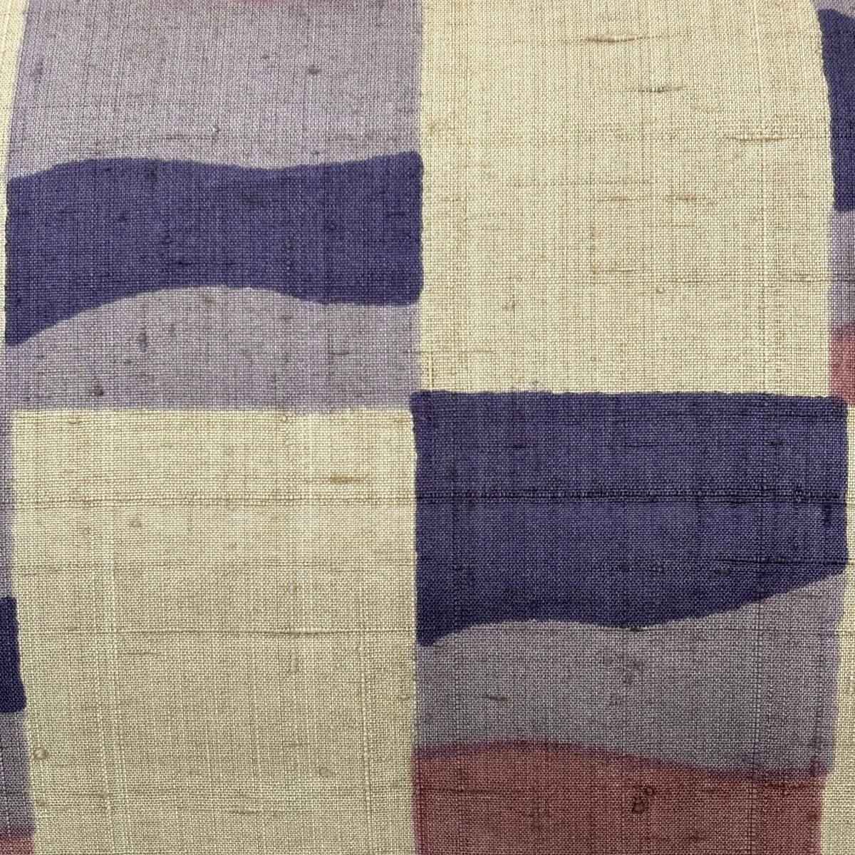 袋帯 秀品 紬地 変わり市松 幾何学模様 薄茶色 全通 正絹