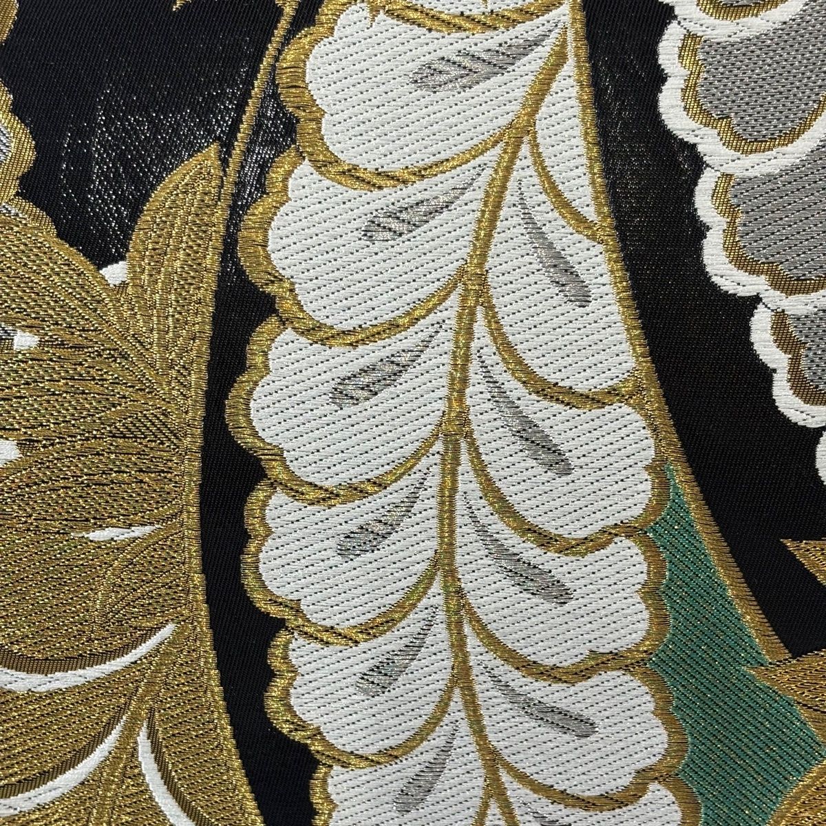 袋帯 秀品 振袖向き 草花 金銀糸 箔 黒 六通 正絹