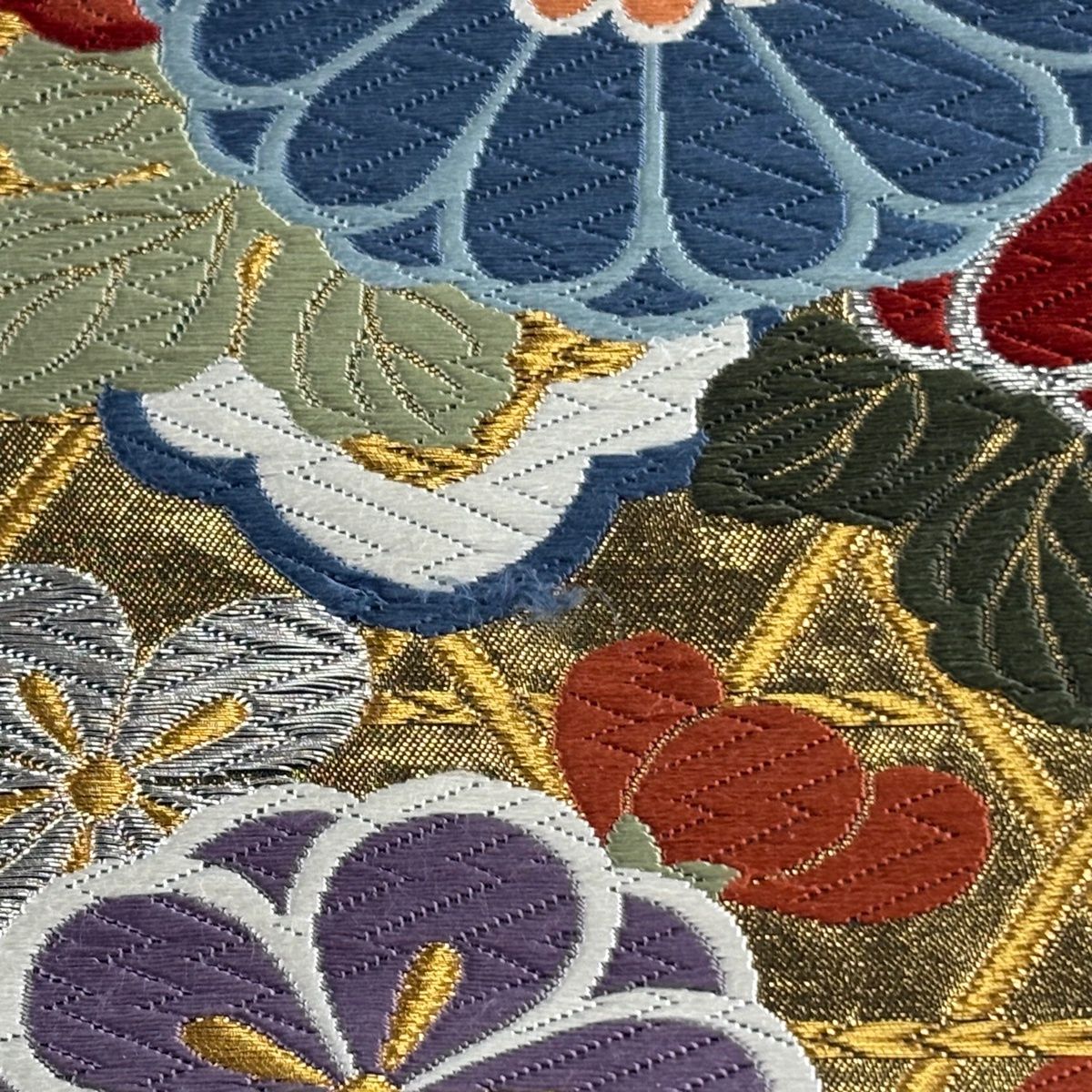  袋帯 秀品 菊 梅 金銀糸 箔 深緑 六通 正絹 袋帯 帯