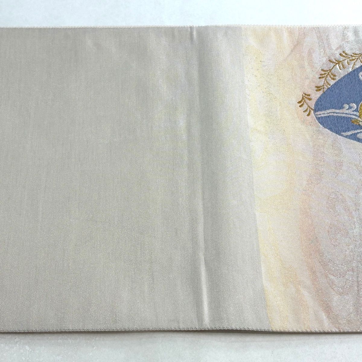  袋帯 秀品 鴛鴦 貝合わせ 金銀糸 箔 ベージュ お太鼓柄 正絹 袋帯 帯