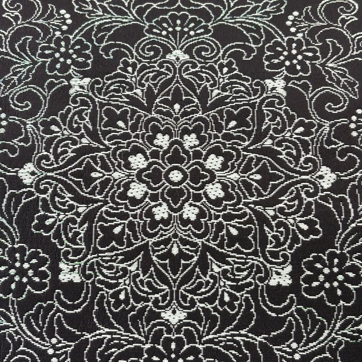 袋帯 秀品 華文 花唐草 ラメ箔 墨色 六通 正絹