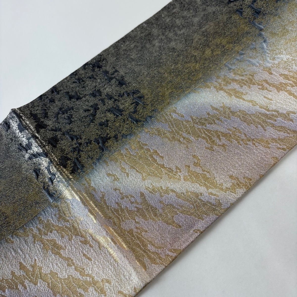  袋帯 秀品 霞 金通し 箔 薄紫 全通 正絹 袋帯 帯