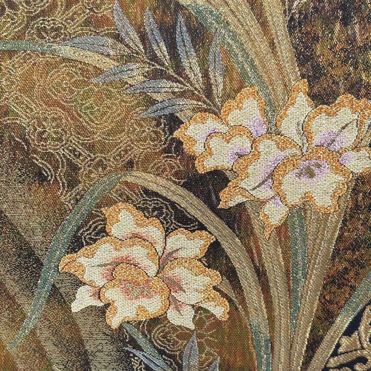 袋帯 秀品 草花 金糸 箔 金色 六通 正絹