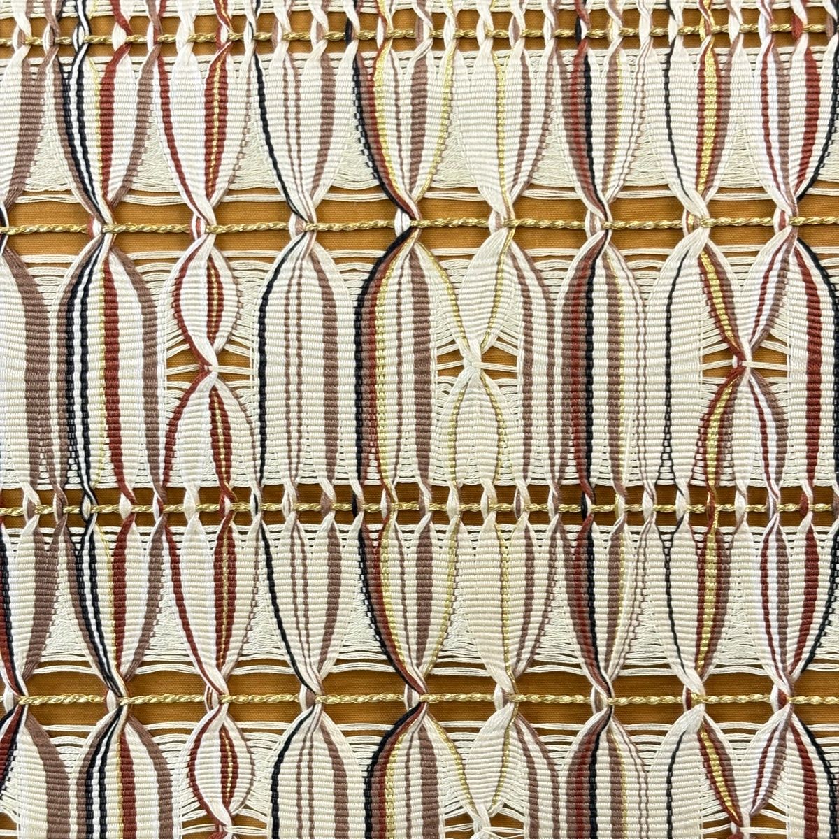 袋帯 秀品 縞 幾何学 金糸 ベージュ お太鼓柄 正絹