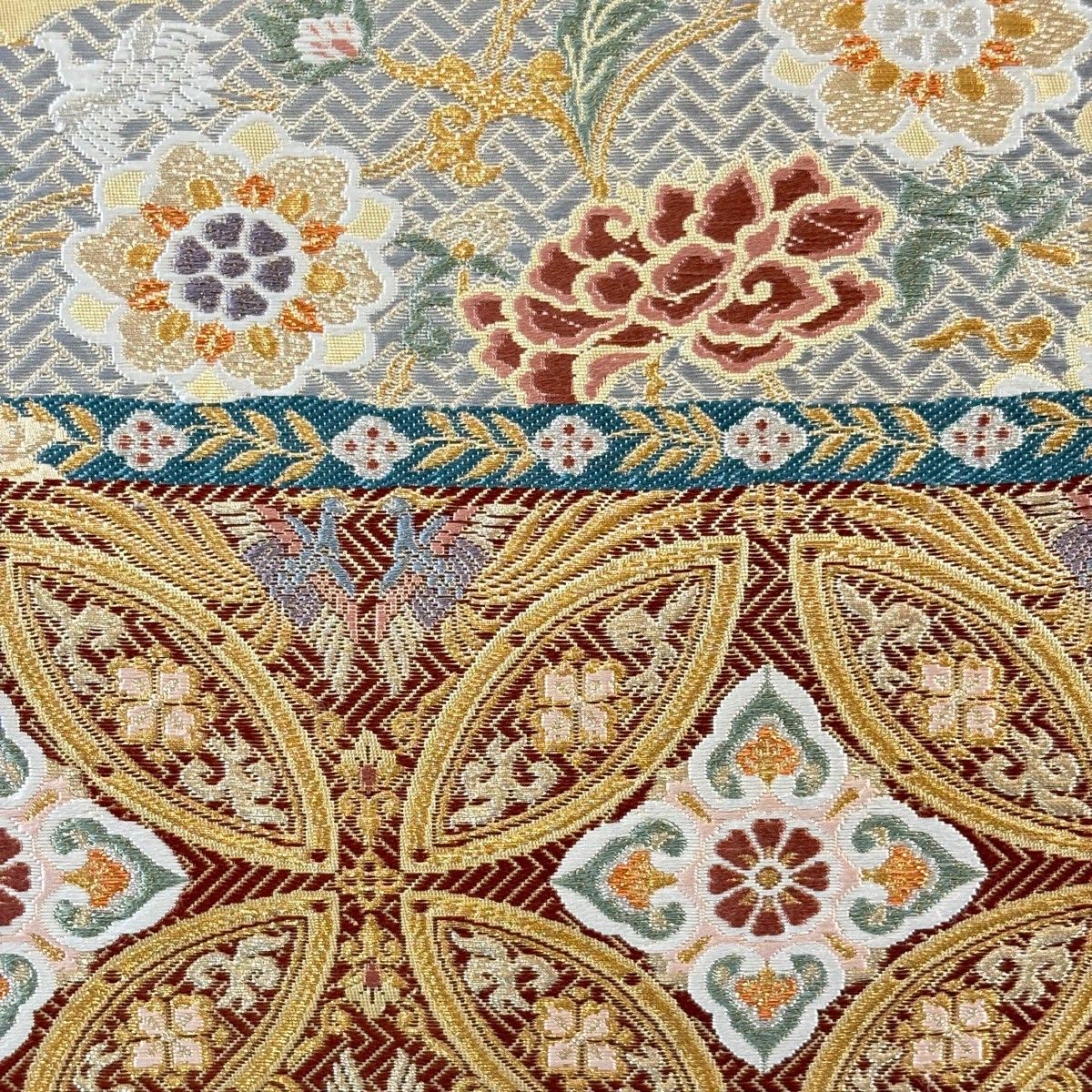 袋帯 秀品 華文 流水 金銀糸 箔 金色 六通 正絹