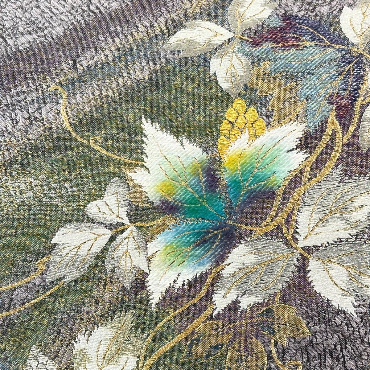 袋帯 秀品 やまと 葉と実 箔 金銀糸 紫 六通 正絹