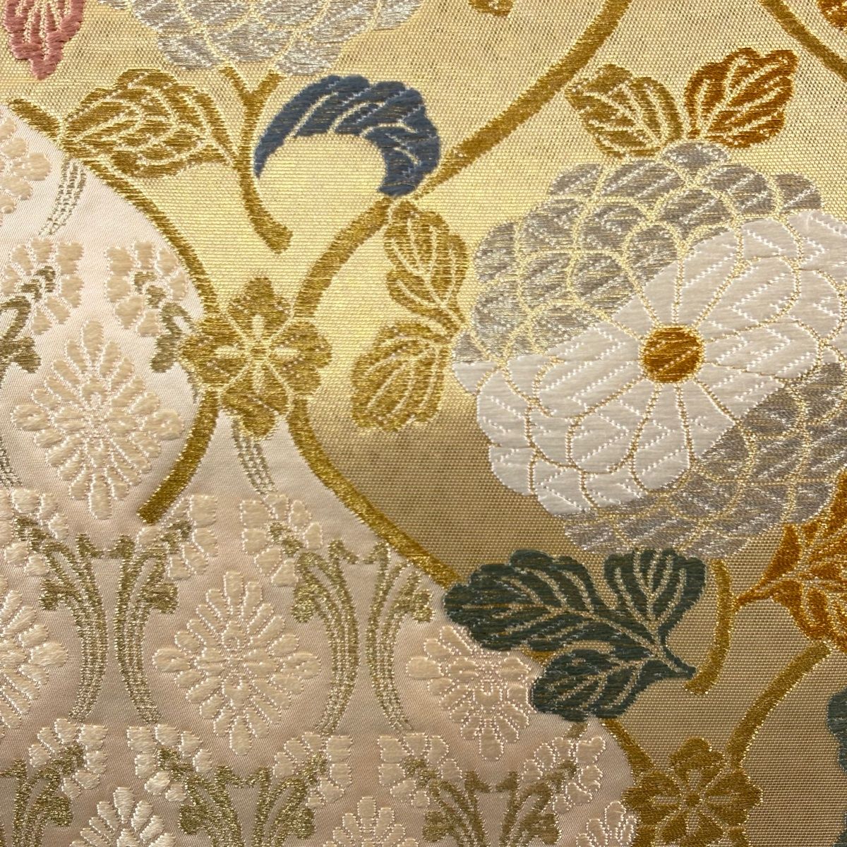袋帯 秀品 菊 金銀糸 箔 金色 六通 正絹
