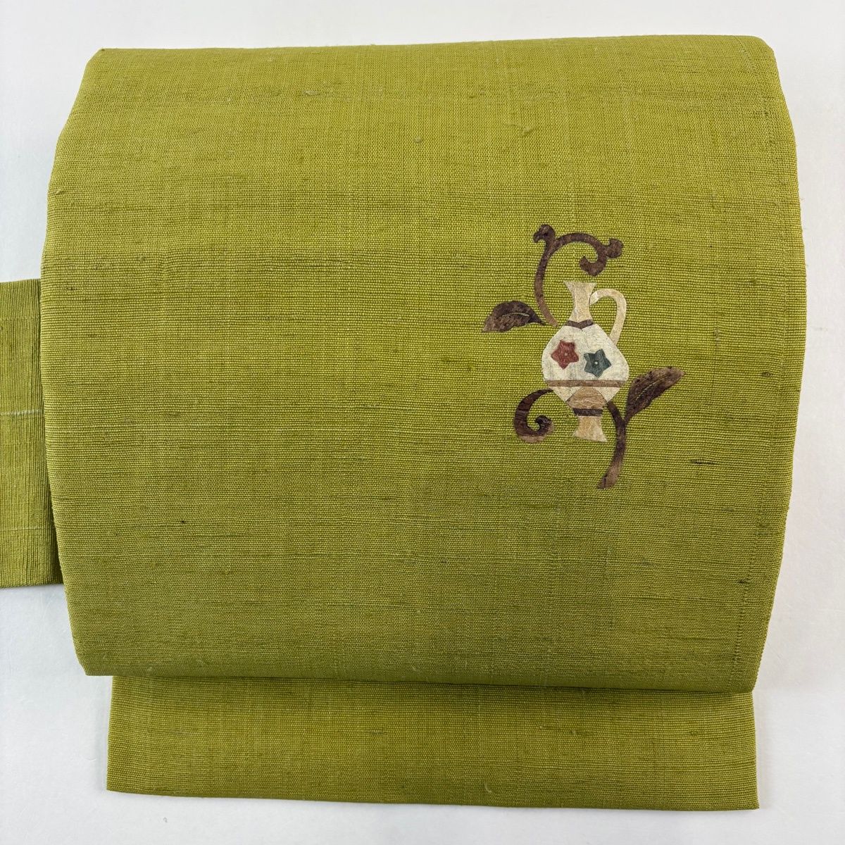 着物さと 正絹 紬 名古屋帯 草苑白水 蓑虫工芸 花文様 浅蘇芳 ピンク