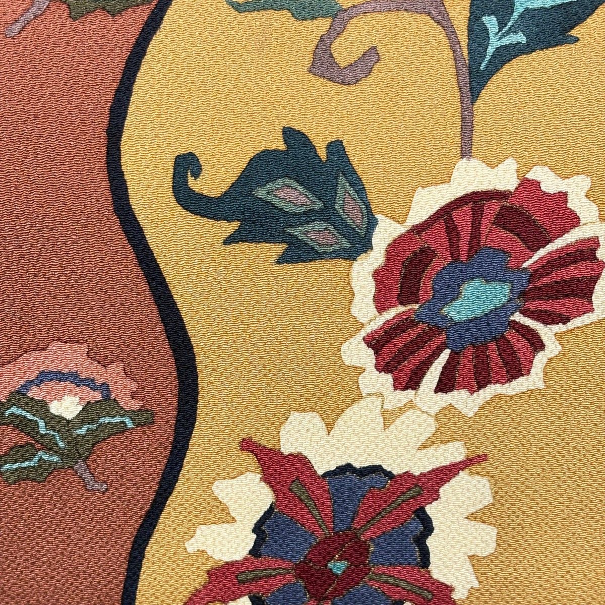 名古屋帯 秀品 花唐草 金彩 縮緬 山吹茶色 正絹 【中古】 - メルカリ